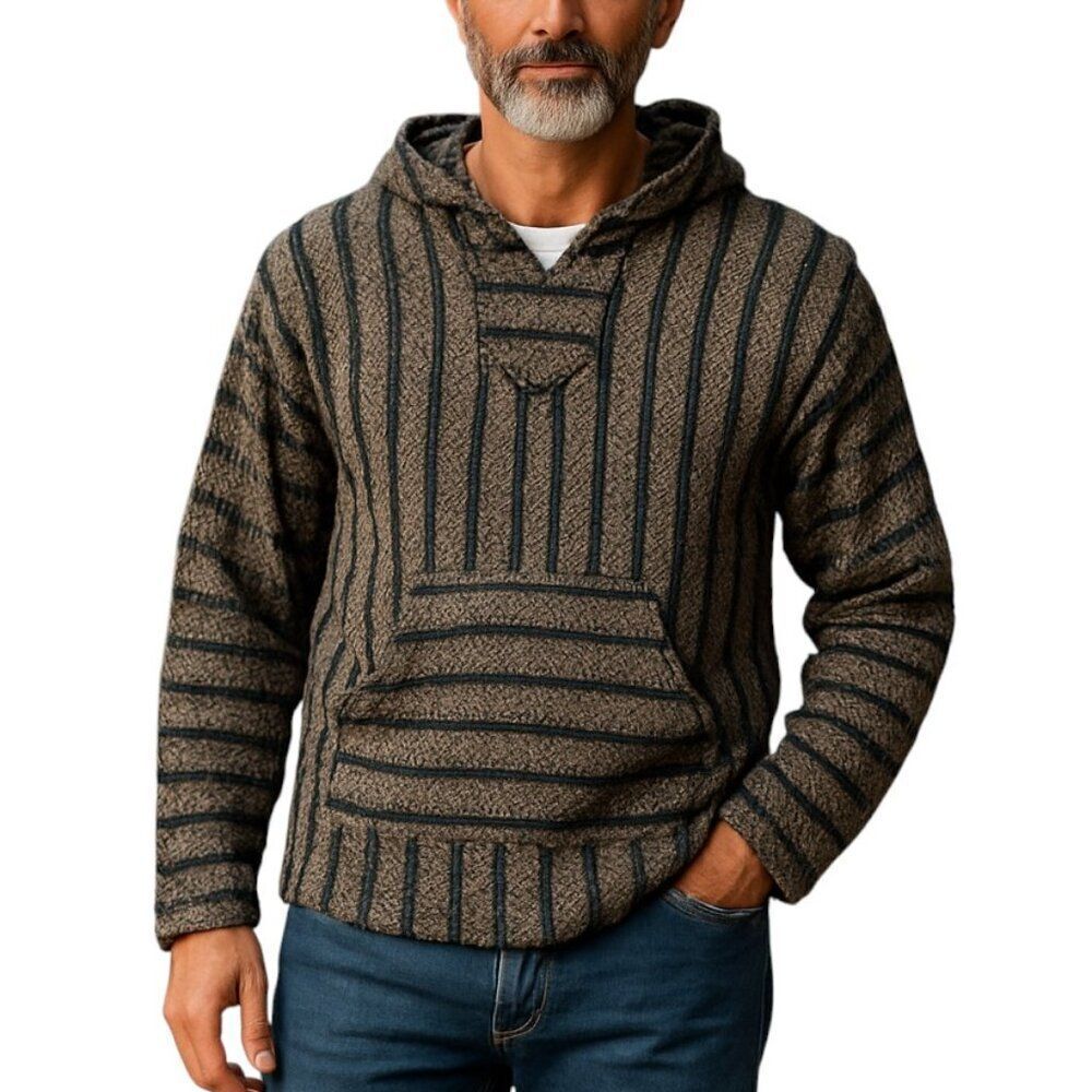 Baja Joe Drug Rug Hoodie Surfer Pullover Size L Black White Blue